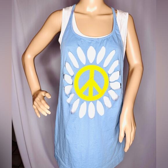 LOVE MOSCHINO Peace Sign Tank – Double Layer Graphic Cotton Top Size 4sta - Picture 2 of 5